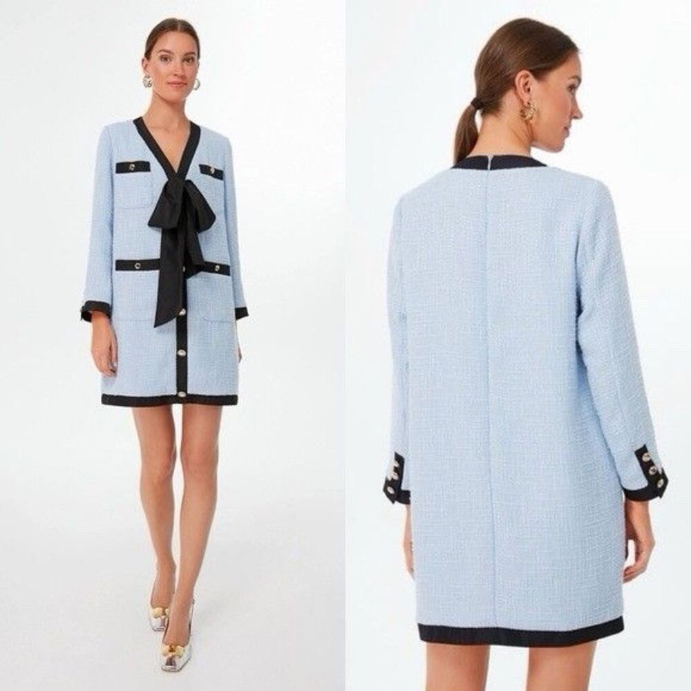 Pomander Place Tuckernuck Light Blue Coco Tweed Bow Dress Womens Sz XL Lined NWT